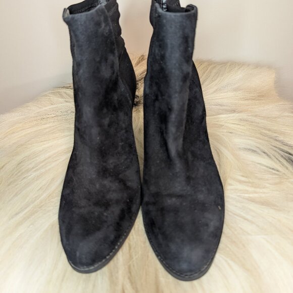 Mark Fisher Black Suede Heeled Pull-On Booties | Gold Heel Accent | Women's 7.5 - Picture 5 of 9